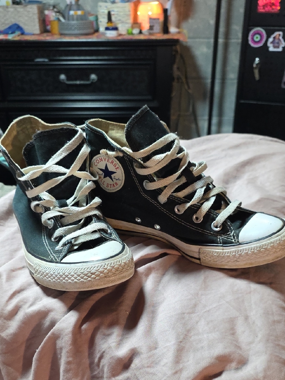 Converse Black High Top Canvas Sneakers with White Trim